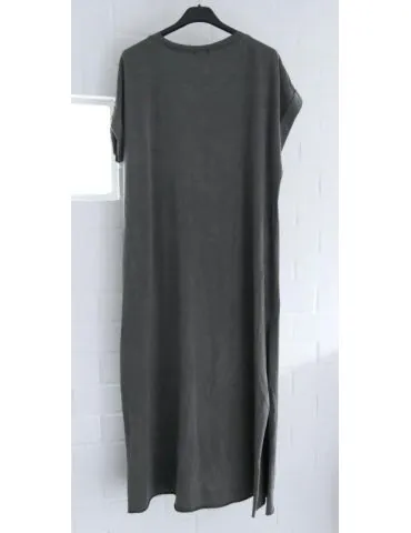 Damen Tunika Kleid ärmellos grau grey uni verwaschen schlicht mit Baumwolle Onesize 38 - 42 2730