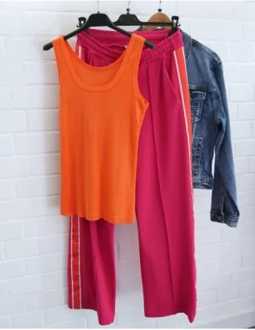 Damen Rippen Top Shirt orange mit Baumwolle offene Stoffkanten Onesize 36 - 42 A1608