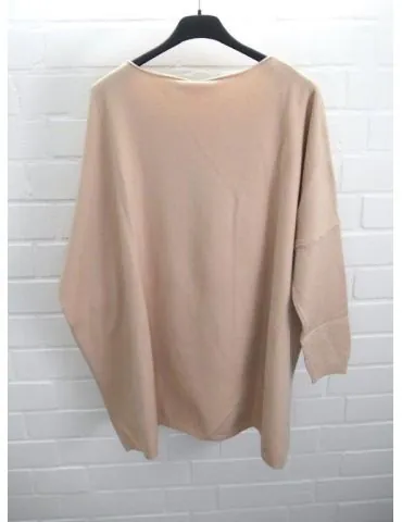 ESViViD Damen Pullover beige sand Rundhals Onesize ca. 38 - 46 mit Viskose 2232