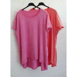Damen Shirt A-Form kurzarm koralle Baumwolle...