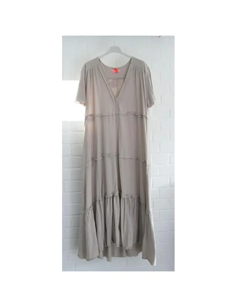 Damen kurzarm Tunika Kleid lang Stufen beige uni Baumwolle Onesize 38 - 42 26456