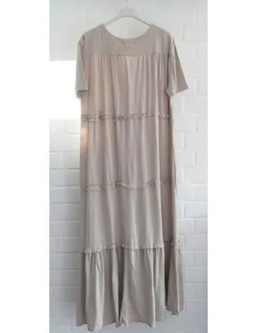 Damen kurzarm Tunika Kleid lang Stufen beige uni Baumwolle Onesize 38 - 42 26456
