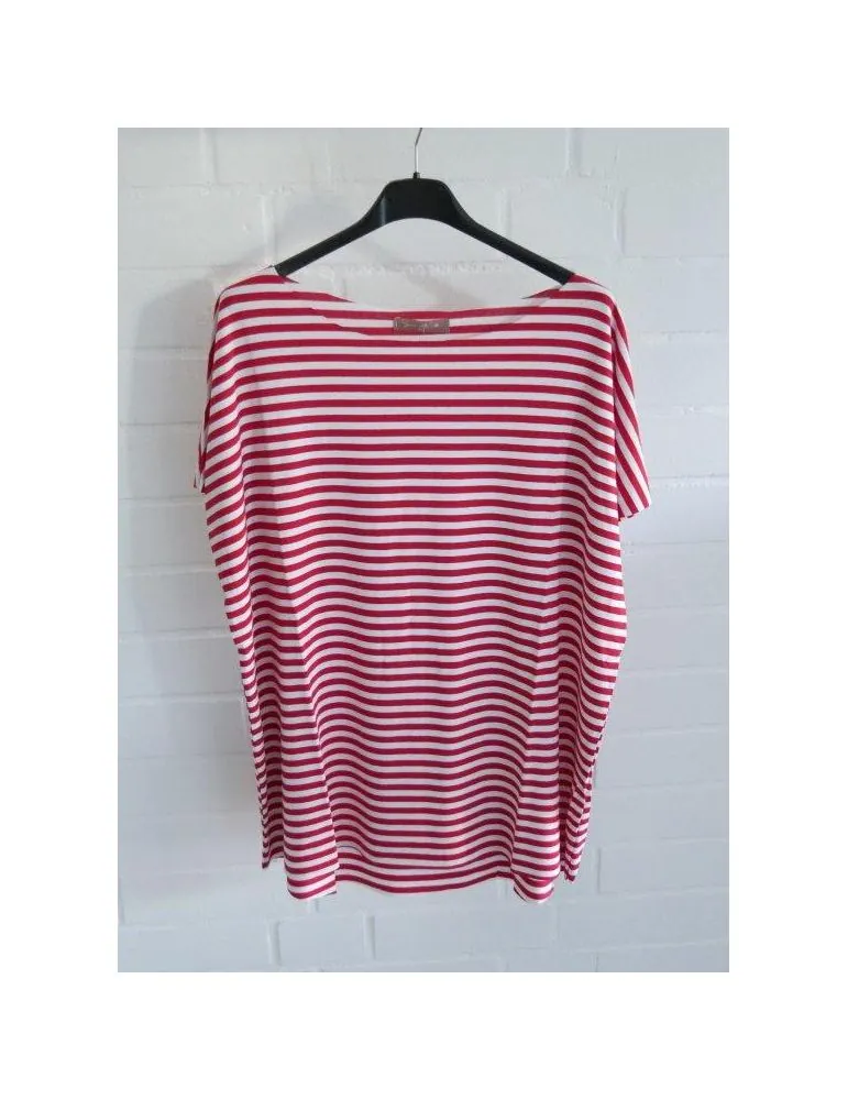 Damen Shirt kurzarm rot weiß Streifen mit Baumwolle Onesize 38 - 44 19509