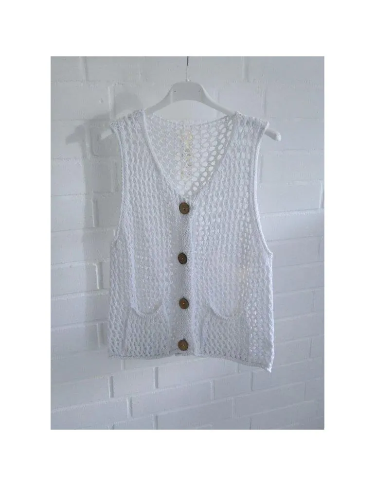 Ärmellose Damen Strick Weste weiß mit Baumwolle Onesize 36 - 40 25C703K