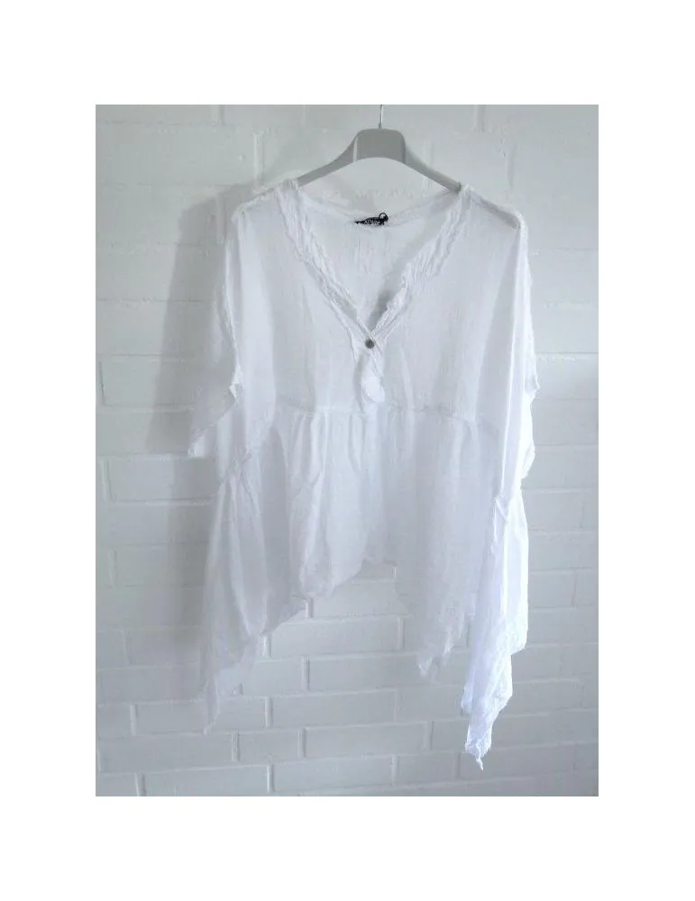 Xuna Leichte Damen Bluse ärmellos durchsichtig weiß uni offene Stoffkanten Onesize 38 - 44/ 46 6990742