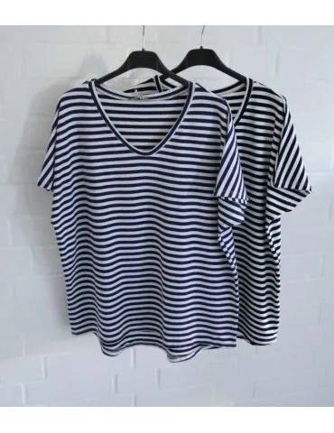 Damen Shirt ärmellos weiß dunkelblau Streifen mit Viskose Onesize 38 - 42 2317