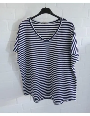Damen Shirt ärmellos weiß dunkelblau Streifen mit Viskose Onesize 38 - 42 2317