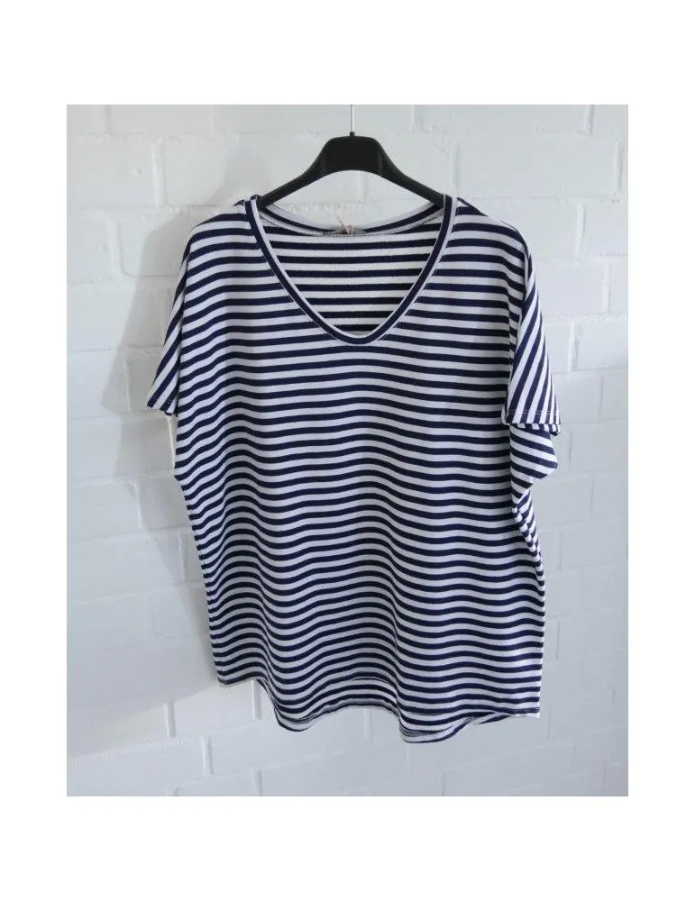 Damen Shirt ärmellos weiß dunkelblau Streifen mit Viskose Onesize 38 - 42 2317