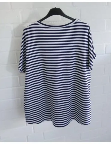 Damen Shirt ärmellos weiß dunkelblau Streifen mit Viskose Onesize 38 - 42 2317