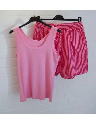 Damen Musselin Shorts Kurze Hose pink rot Streifen Onesize 36 - 42 2538