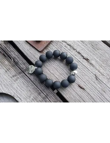 Giuno Damen Modeschmuck Armband schwarz matt Perlen 1,5 cm elastisch Kunststoff Metall Onesize ARU 212 11