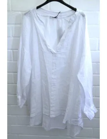 Xuna Oversize Damen Bluse Shirt 100% Leinen weiß white Ballonärmel Onesize 38 - 48