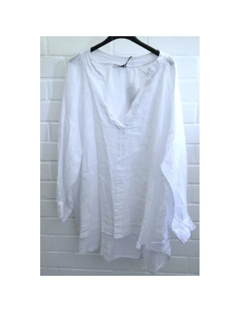 Xuna Oversize Damen Bluse Shirt 100% Leinen weiß white Ballonärmel Onesize 38 - 48
