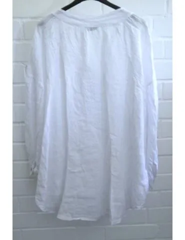 Xuna Oversize Damen Bluse Shirt 100% Leinen weiß white Ballonärmel Onesize 38 - 48