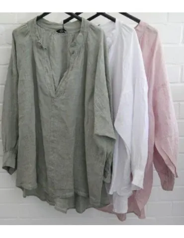 Xuna Oversize Damen Bluse Shirt 100% Leinen weiß white Ballonärmel Onesize 38 - 48