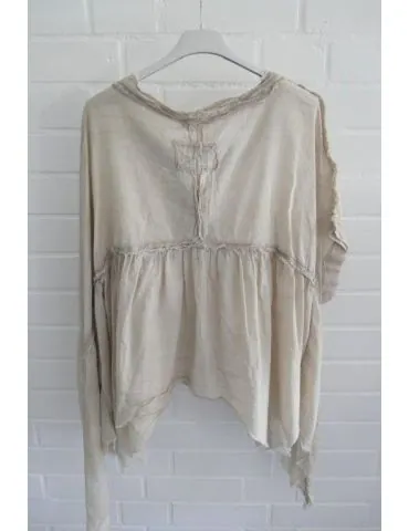 Leichte Damen Bluse ärmellos durchsichtig beige uni offene Stoffkanten Onesize 38 - 44/ 46 69907