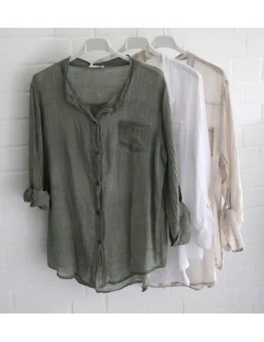 Leichte Damen Bluse langarm durchsichtig beige Baumwolle Onesize 38 - 42 847102