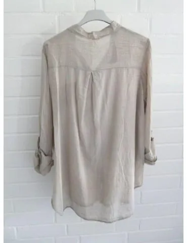 Leichte Damen Bluse langarm durchsichtig beige Baumwolle Onesize 38 - 42 847102