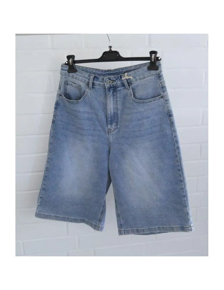 ORMI Bequeme Damen Bermuda Jeans Hose blau verwaschen uni mit Baumwolle 312