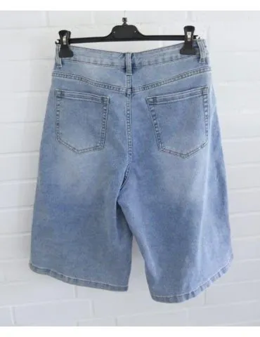 ORMI Bequeme Damen Bermuda Jeans Hose blau verwaschen uni mit Baumwolle 312