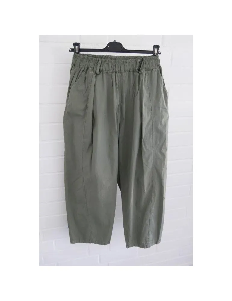 NAIIF leichte Stoff Karotte Wide Leg Damenhose oliv khaki uni Baumwolle 16615