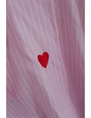 Damen Bluse Hemd rose weiß Streifen Herz Business Freizeit Onesize 38 - 42 2463