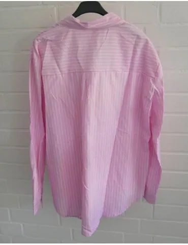 Damen Bluse Hemd rose weiß Streifen Herz Business Freizeit Onesize 38 - 42 2463