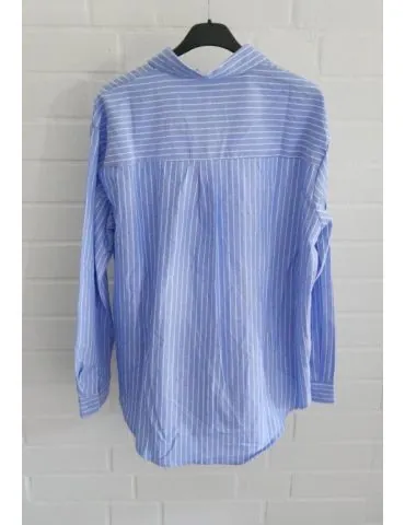 Damen Bluse Hemd hellblau weiß Streifen Herz Business Freizeit Onesize 38 - 42 2463