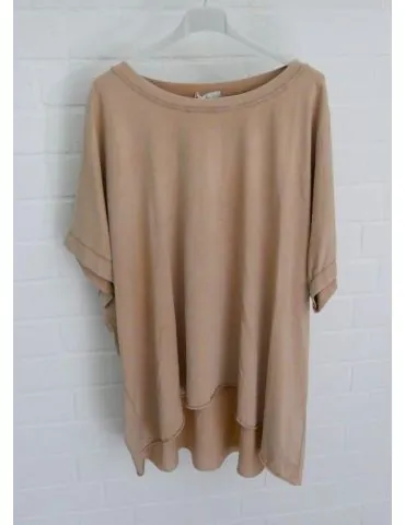 Damen Oversize Shirt Rundhals kurzarm camel uni Ärmelband Baumwolle Onesize 38 - 46 2426