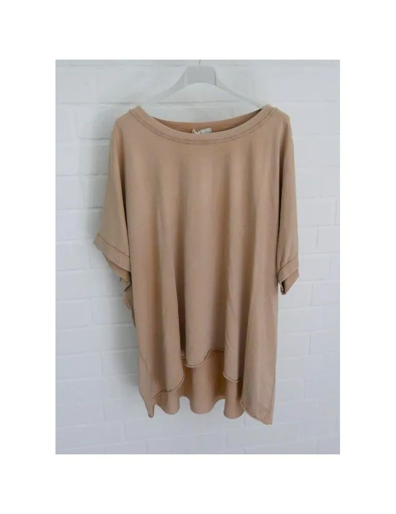 Damen Oversize Shirt Rundhals kurzarm camel uni Ärmelband Baumwolle Onesize 38 - 46 2426