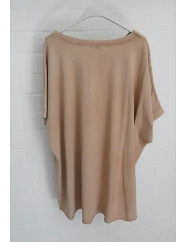 Damen Oversize Shirt Rundhals kurzarm camel uni Ärmelband Baumwolle Onesize 38 - 46 2426 KA