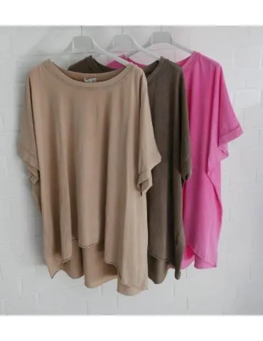 Damen Oversize Shirt Rundhals kurzarm camel uni Ärmelband Baumwolle Onesize 38 - 46 2426 KA