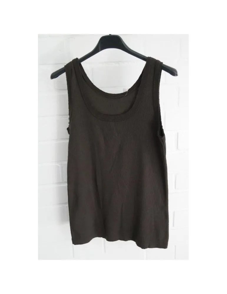 Damen Rippen Top Shirt braun brown mit Baumwolle offene Stoffkanten Onesize 36 - 42 A1608