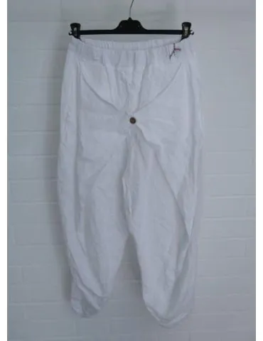 100% Leinen Baggy Damenhose Aufschlag Knopf weiß uni Onesize 38 - 42 OL58313