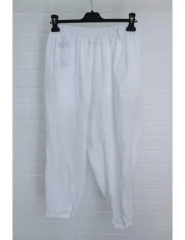 100% Leinen Baggy Damenhose Aufschlag Knopf weiß uni Onesize 38 - 42 OL58313