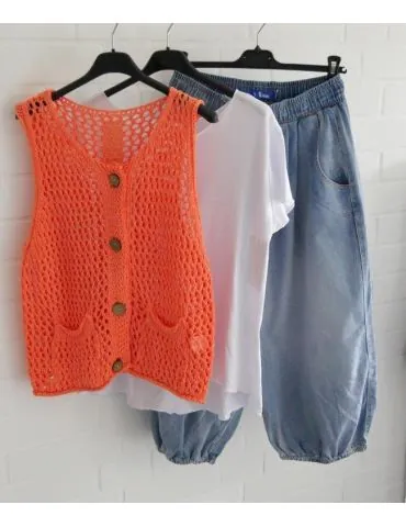 Damen Shirt kurzarm weiß white mit Viskose Wellen Onesize 36 - 40 8420V