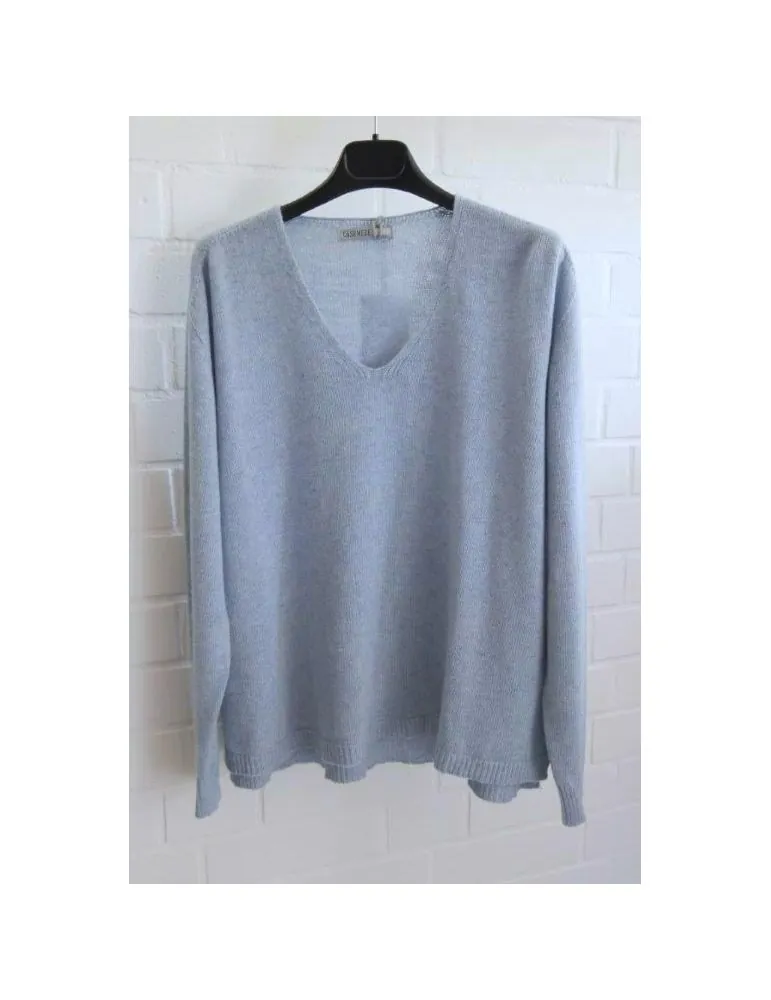 Damen Strick Pullover V-Ausschnitt hellblau mit Kaschmir Onesize ca. 38 - 44 KA 8804