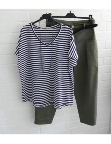 Damen Shirt ärmellos weiß dunkelblau Streifen mit Viskose Onesize 38 - 42 2317