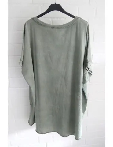 Damen Oversize Shirt Rundhals kurzarm oliv uni Ärmelband Baumwolle Onesize 38 - 46 2426 KA