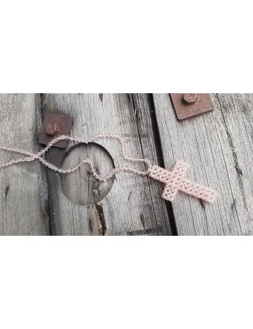 Modeschmuck Kette Halskette lang rose klar Kristallperlen Kreuz Kunststoff Metall 1055