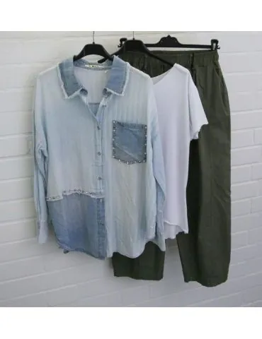 NAIIF leichte Stoff Karotte Damenhose oliv khaki uni Baumwolle 16615