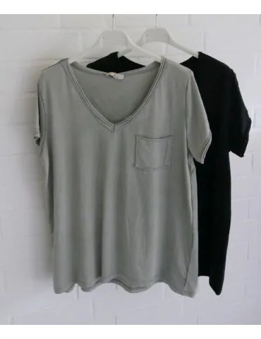 Damen Basic Shirt kurzarm schwarz black Brusttasche Baumwolle Onesize 36 - 42 3159
