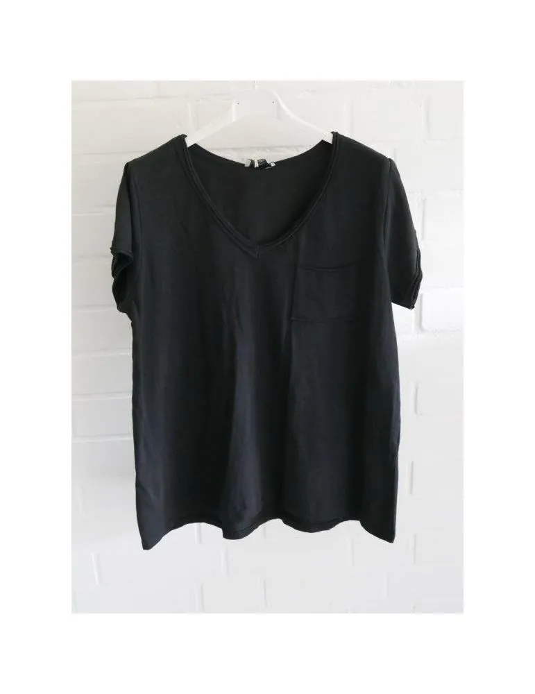 Damen Basic Shirt kurzarm schwarz black Brusttasche Baumwolle Onesize 36 - 42 3159