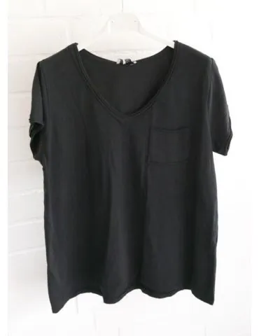 Damen Basic Shirt kurzarm schwarz black Brusttasche Baumwolle Onesize 36 - 42 3159