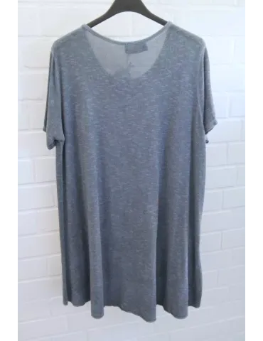 ESViViD Damen Tunika Shirt A-Form jeansblau kurzarm mit Baumwolle Onesize ca. 38 - 44
