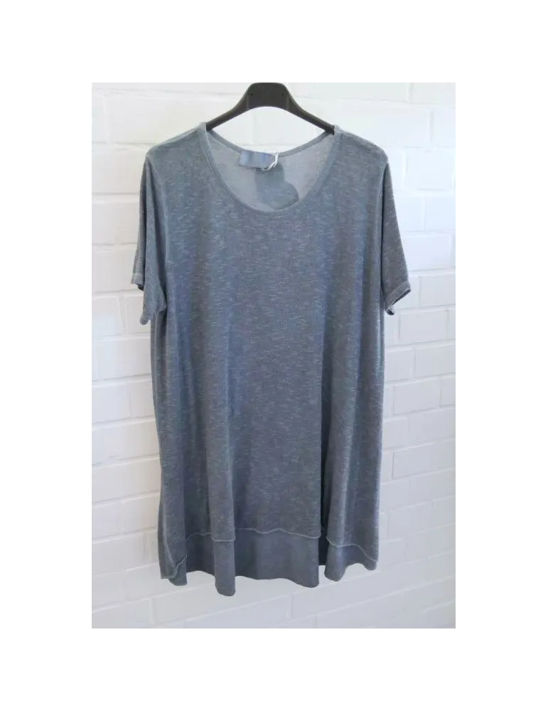 ESViViD Damen Tunika Shirt A-Form jeansblau kurzarm mit Baumwolle Onesize ca. 38 - 44