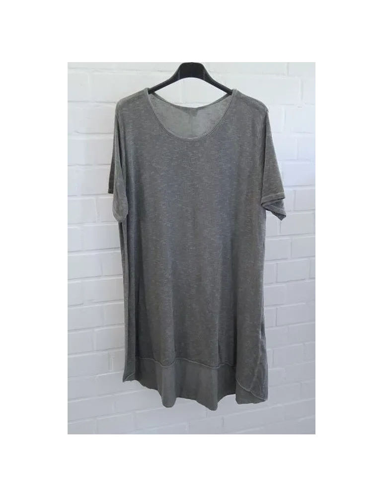 ESViViD Damen Tunika Shirt A-Form mittelgrau kurzarm mit Baumwolle Onesize ca. 38 - 44