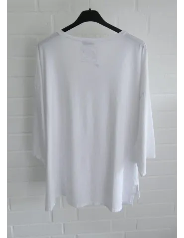 Rückansicht Damen V-Ausschnitt Shirt auf Kleiderbügel in weiß