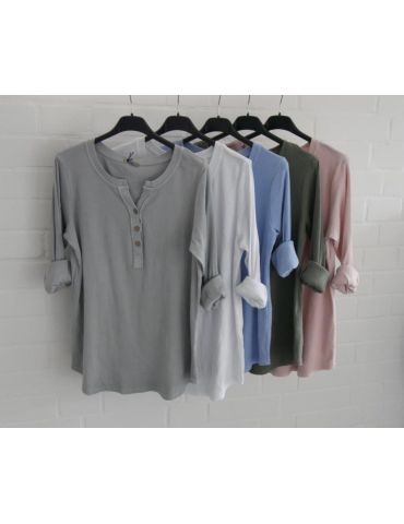 Damen Henley Shirt langarm braun uni Rippe mit Baumwolle Onesize 38 40 2553