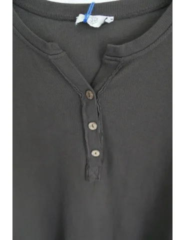 Damen Henley Shirt langarm braun uni Rippe mit Baumwolle Onesize 38 40 2553